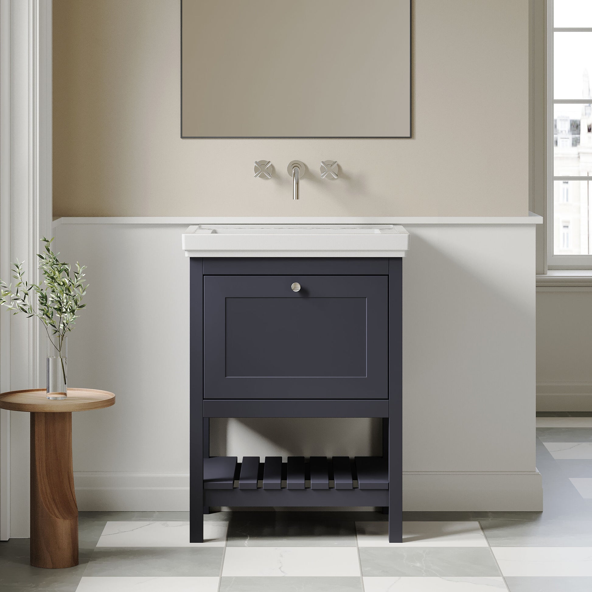 [BFRY325H] Coppenhall Traditional 1 Drawer Floor Standing Vanity Basin Unit with 0 Tap Hole Fireclay Basin, Choice of Size and Colour - Lifestyle 1