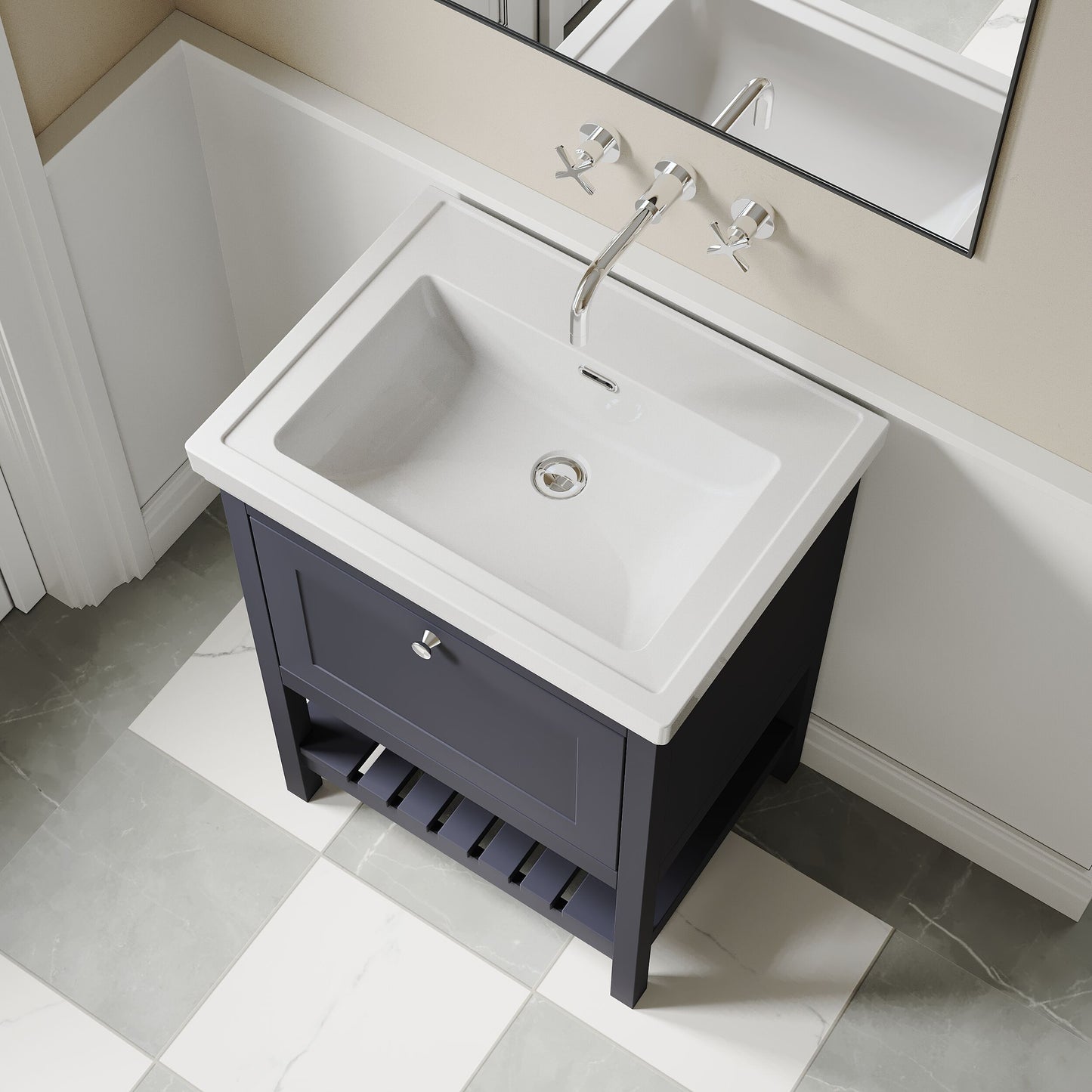 [BFRY325H] Coppenhall Traditional 1 Drawer Floor Standing Vanity Basin Unit with 0 Tap Hole Fireclay Basin, Choice of Size and Colour - Lifestyle 2