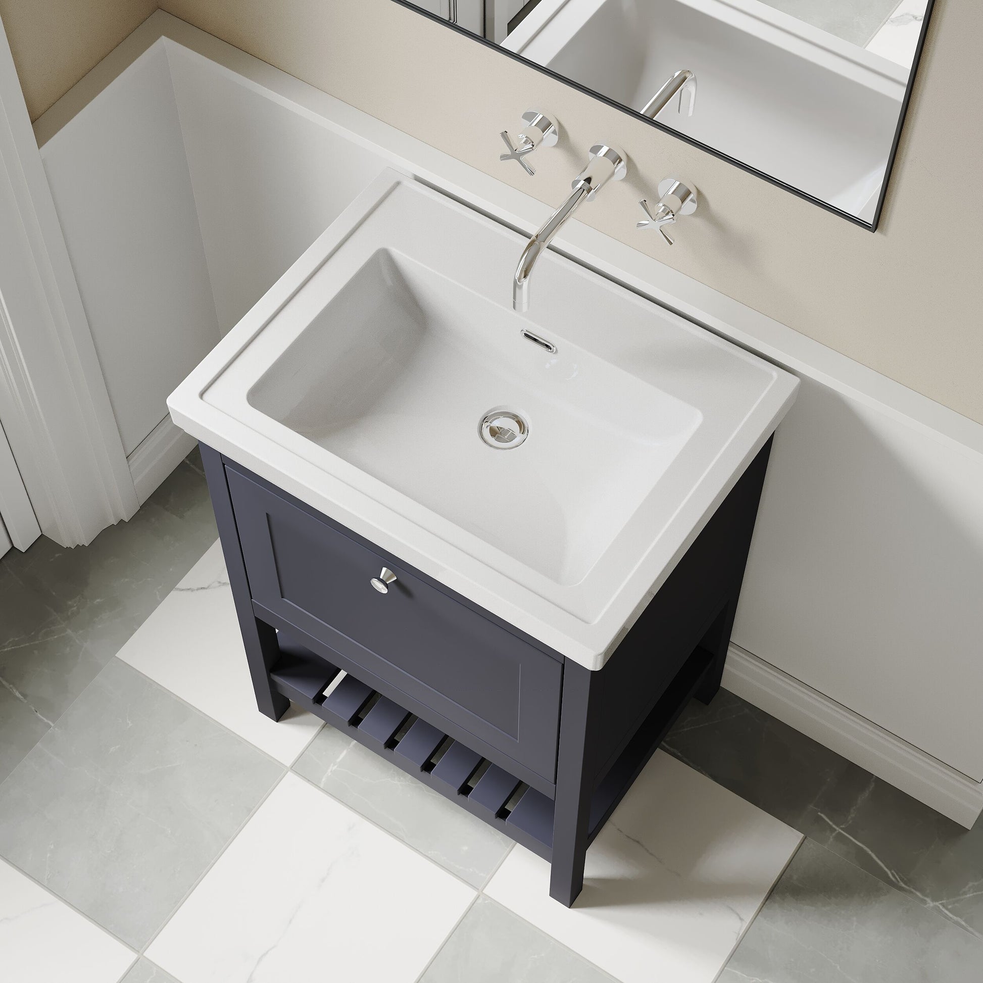 [BFRY325H] Coppenhall Traditional 1 Drawer Floor Standing Vanity Basin Unit with 0 Tap Hole Fireclay Basin, Choice of Size and Colour - Lifestyle 2