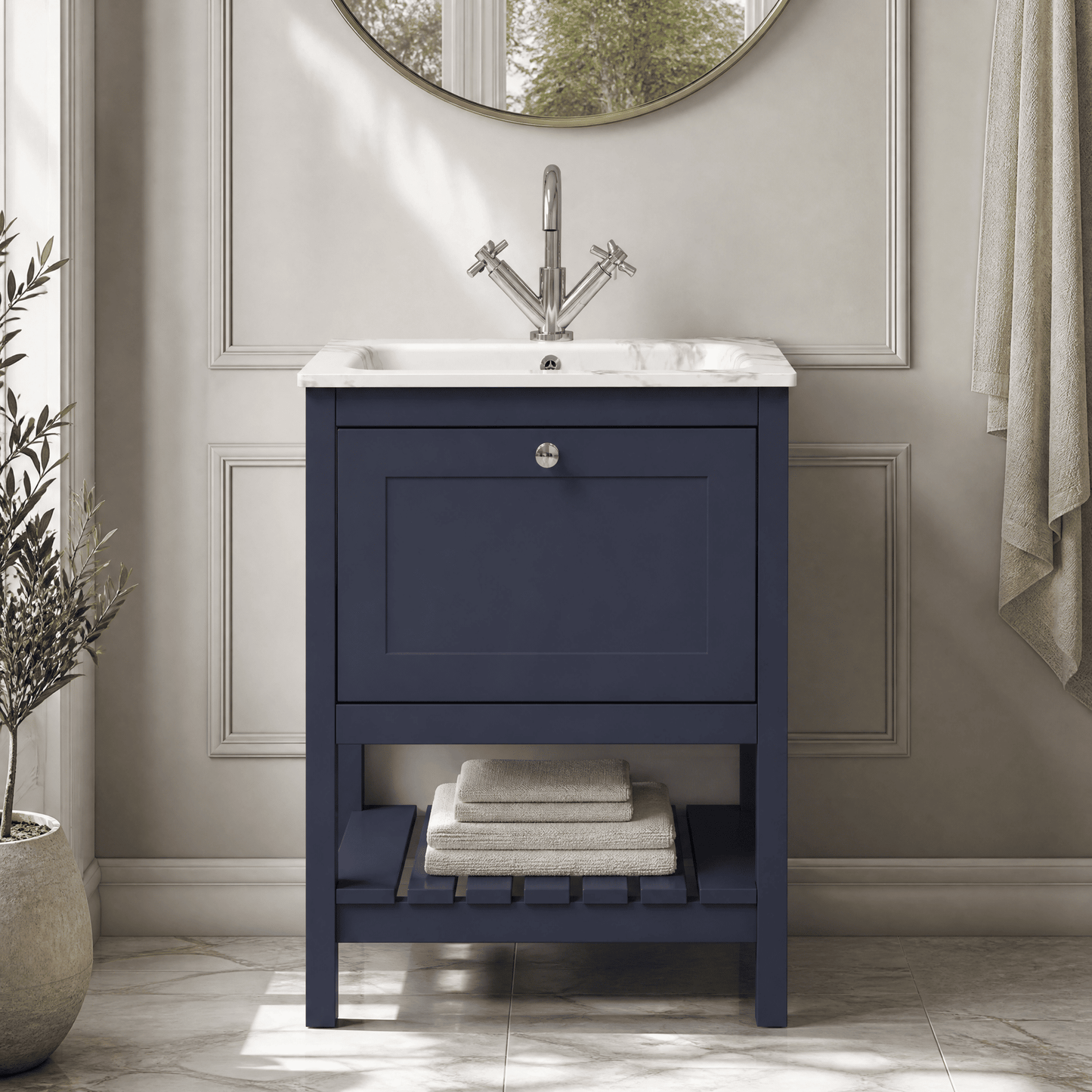 [BFRY325Q] Coppenhall Contemporary 1 Drawer Floor Standing Vanity Unit with Stone Basin - Choice of Size and Colour - Silo