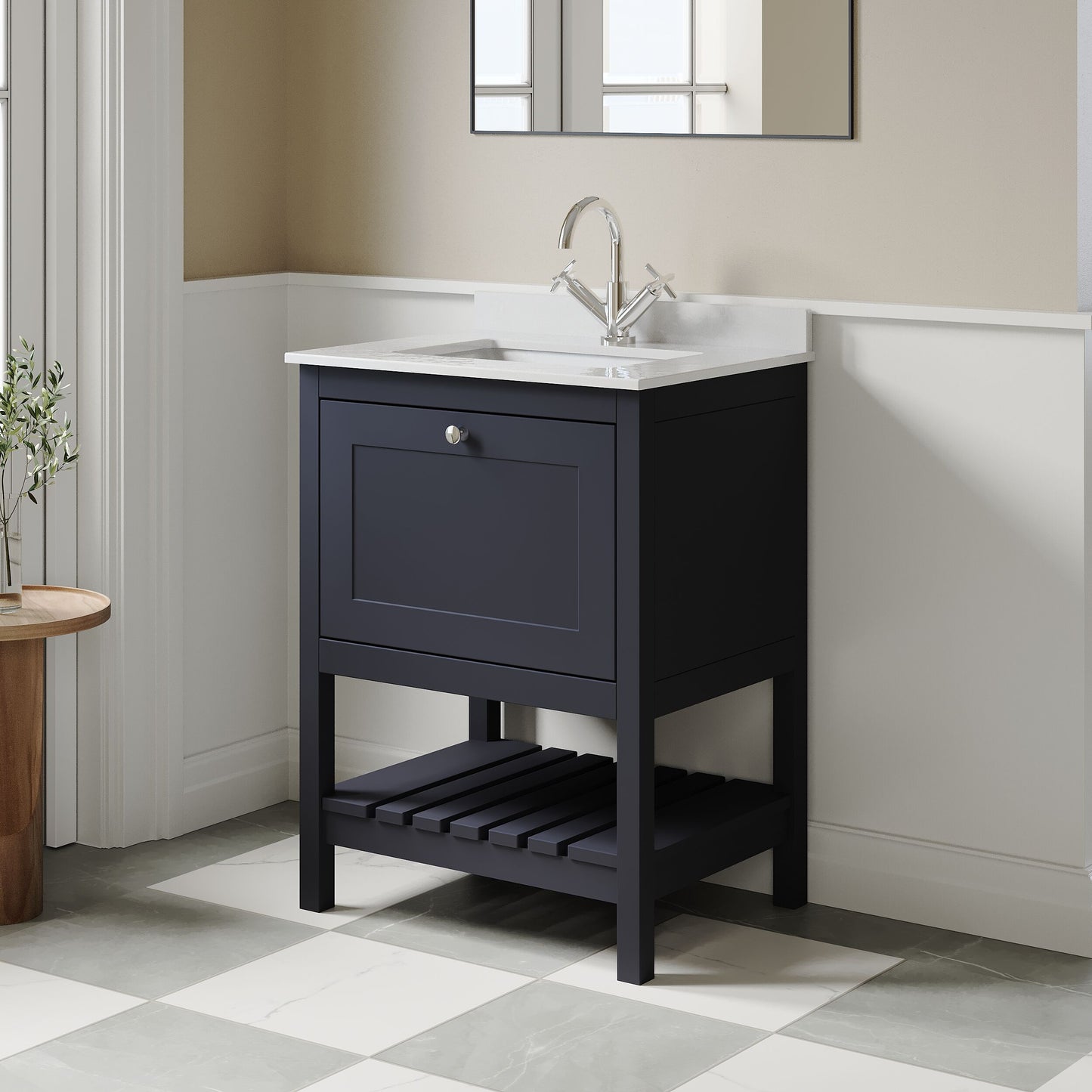 [BFRY325WS1] Coppenhall Traditional 1 Drawer Floor Standing Vanity Unit with Marble Worktop, Choice of Size and Finish - Lifestyle 3