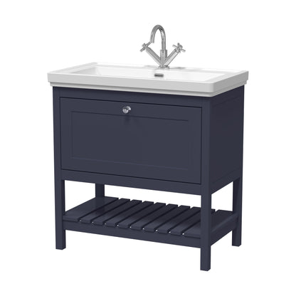 [BFRY327A] Balterley Rye Bathroom Floor Standing 1 Drawer Vanity & 1 Tap Hole Fireclay Basin, Indigo Blue, 800mm - Cutout