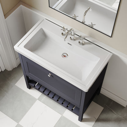 [BFRY327B] Coppenhall Traditional 1 Drawer Floor Standing Vanity Unit with 3 Tap Hole Fireclay Basin, Choice of Size and Finish - Lifestyle 2