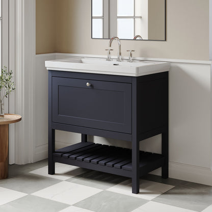 [BFRY327B] Coppenhall Traditional 1 Drawer Floor Standing Vanity Unit with 3 Tap Hole Fireclay Basin, Choice of Size and Finish - Lifestyle 3