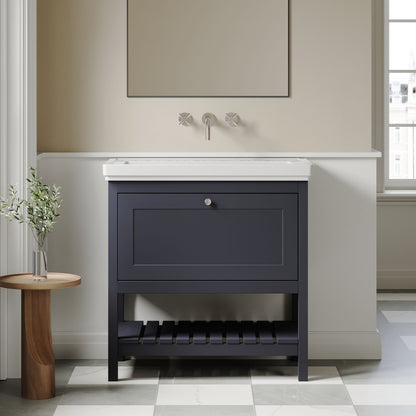 [BFRY327H] Coppenhall Traditional 1 Drawer Floor Standing Vanity Basin Unit with 0 Tap Hole Fireclay Basin, Choice of Size and Colour - Lifestyle 1