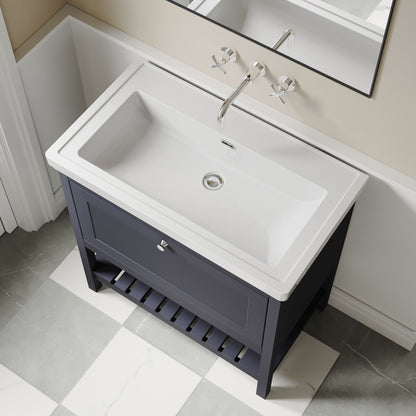 [BFRY327H] Coppenhall Traditional 1 Drawer Floor Standing Vanity Basin Unit with 0 Tap Hole Fireclay Basin, Choice of Size and Colour - Lifestyle 2