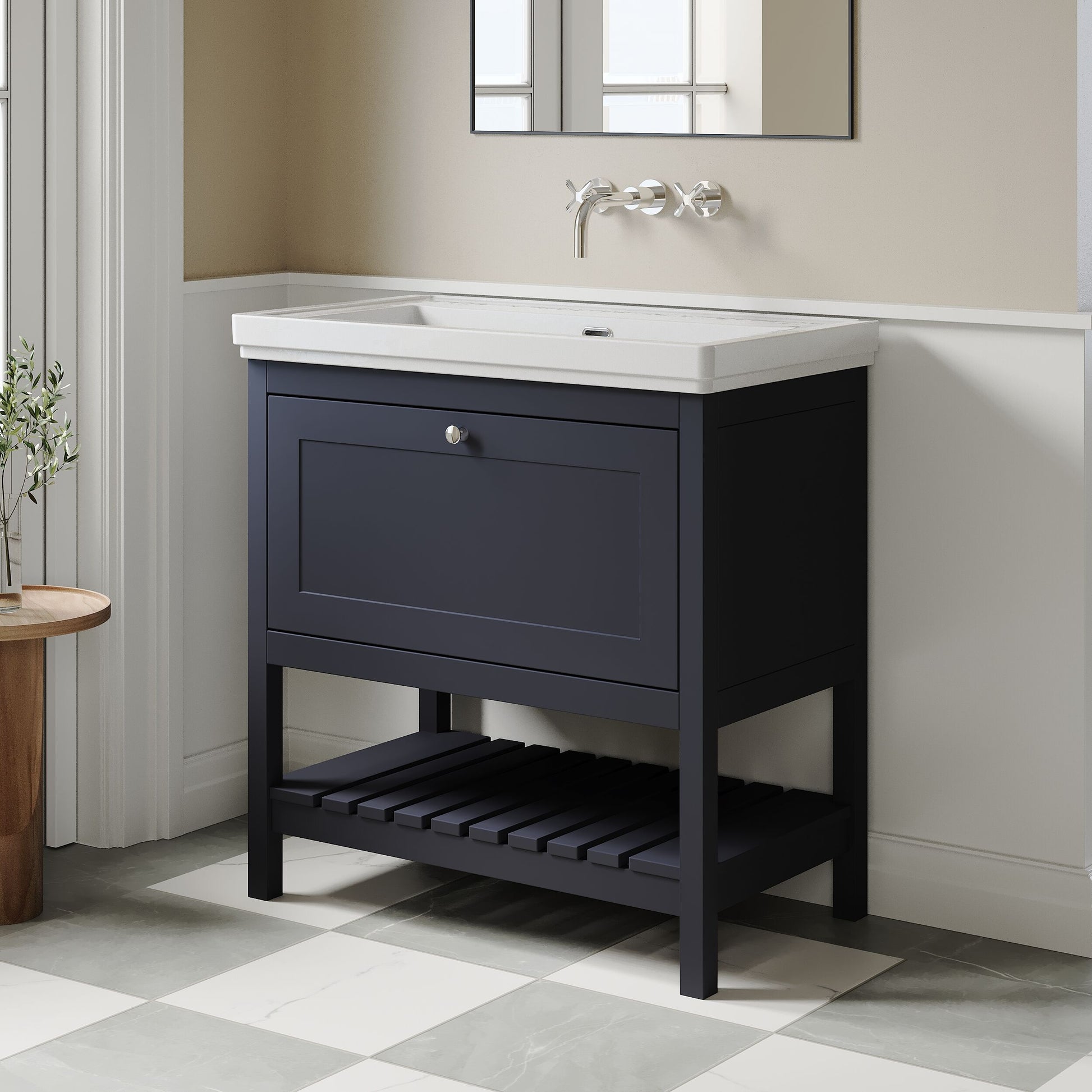 [BFRY327H] Coppenhall Traditional 1 Drawer Floor Standing Vanity Basin Unit with 0 Tap Hole Fireclay Basin, Choice of Size and Colour - Lifestyle 3