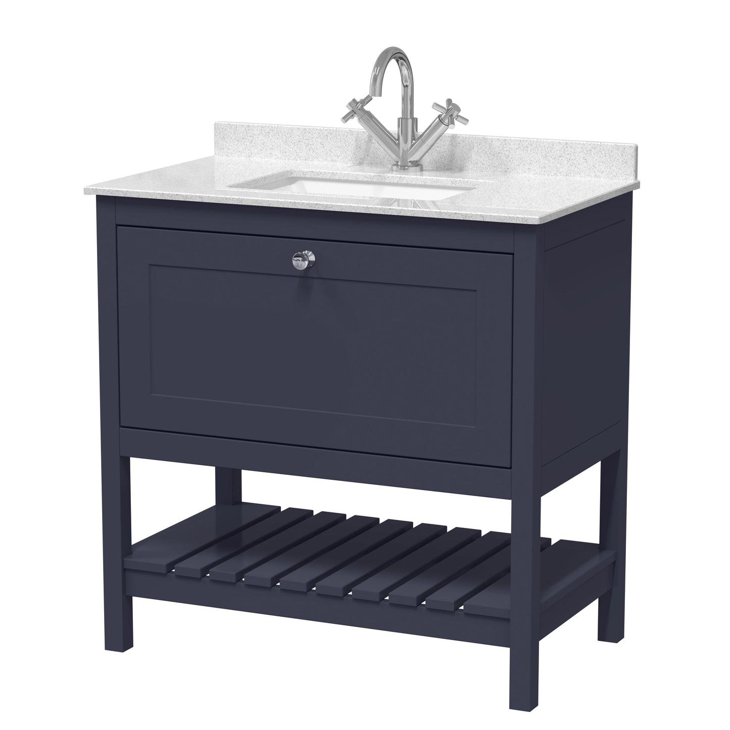 [BFRY327WS1] Coppenhall Traditional 1 Drawer Floor Standing Vanity Unit with Marble Worktop, Choice of Size and Finish - Cutout