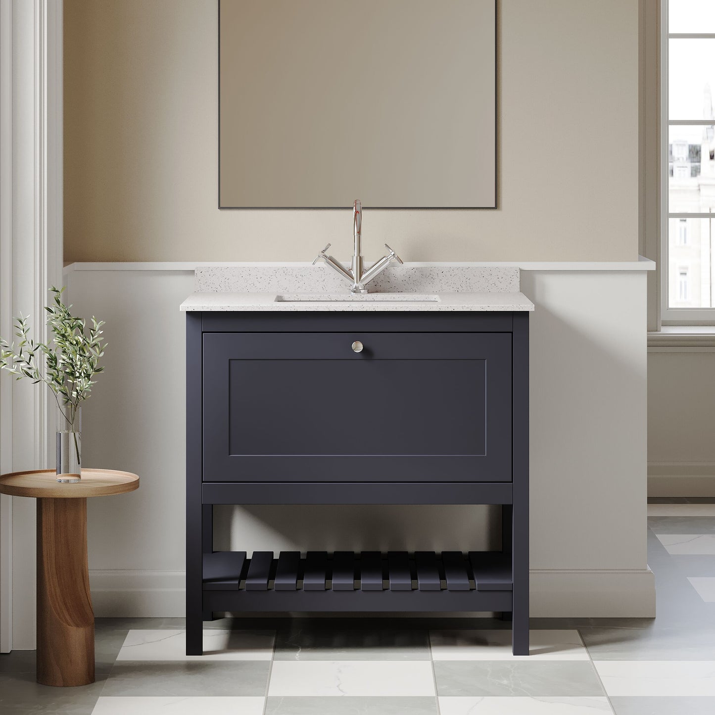 [BFRY327WS1] Coppenhall Traditional 1 Drawer Floor Standing Vanity Unit with Marble Worktop, Choice of Size and Finish - Lifestyle 1