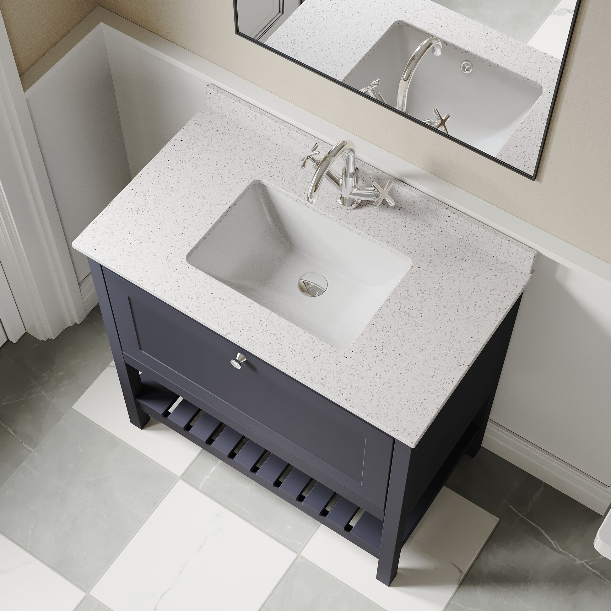[BFRY327WS1] Coppenhall Traditional 1 Drawer Floor Standing Vanity Unit with Marble Worktop, Choice of Size and Finish - Lifestyle 2