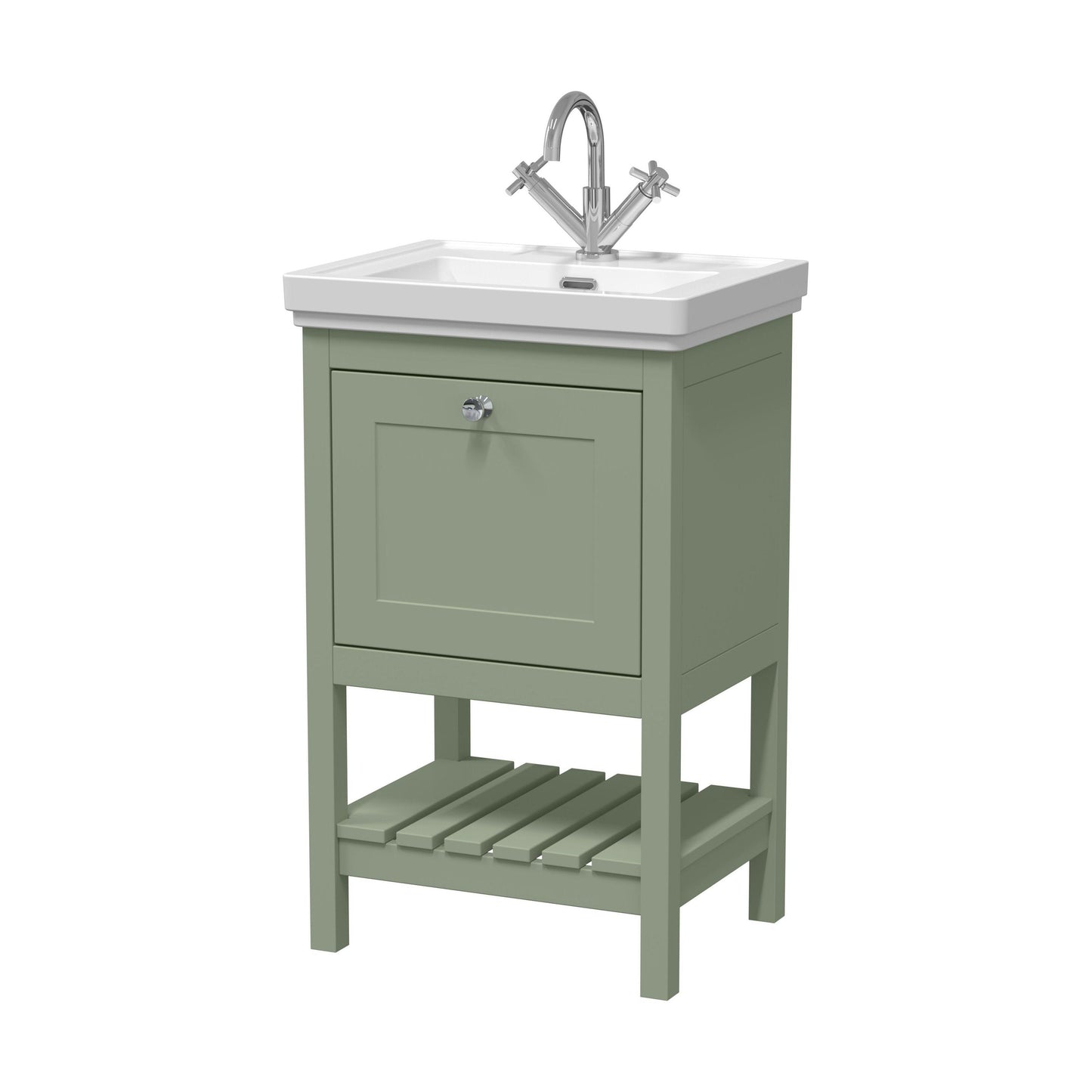 [BFRY823A] Balterley Rye Bathroom Floor Standing 1 Drawer Vanity & 1 Tap Hole Fireclay Basin, Fern Green, 500mm - Cutout