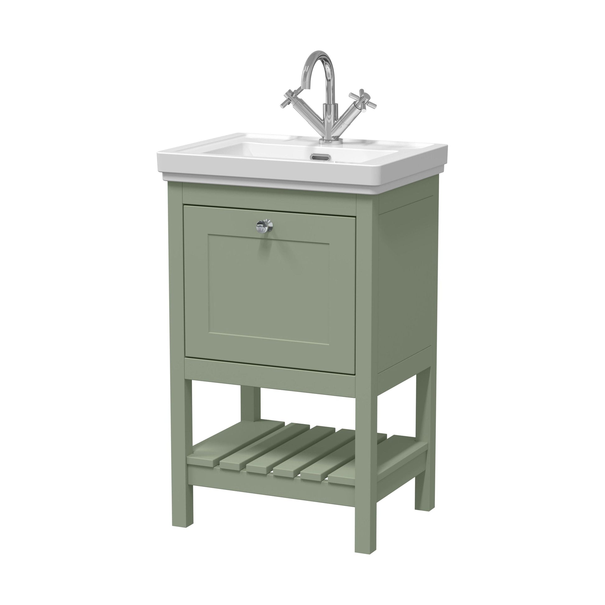 [BFRY823A] Balterley Rye Bathroom Floor Standing 1 Drawer Vanity & 1 Tap Hole Fireclay Basin, Fern Green, 500mm - Cutout