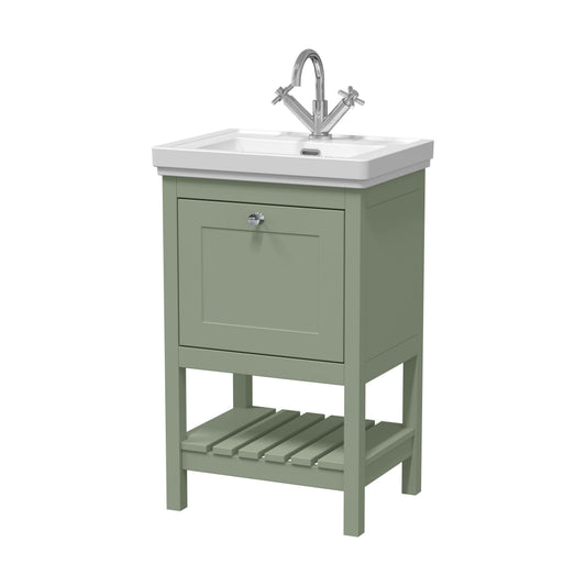 [BFRY823A] Balterley Rye Bathroom Floor Standing 1 Drawer Vanity & 1 Tap Hole Fireclay Basin, Fern Green, 500mm - Cutout