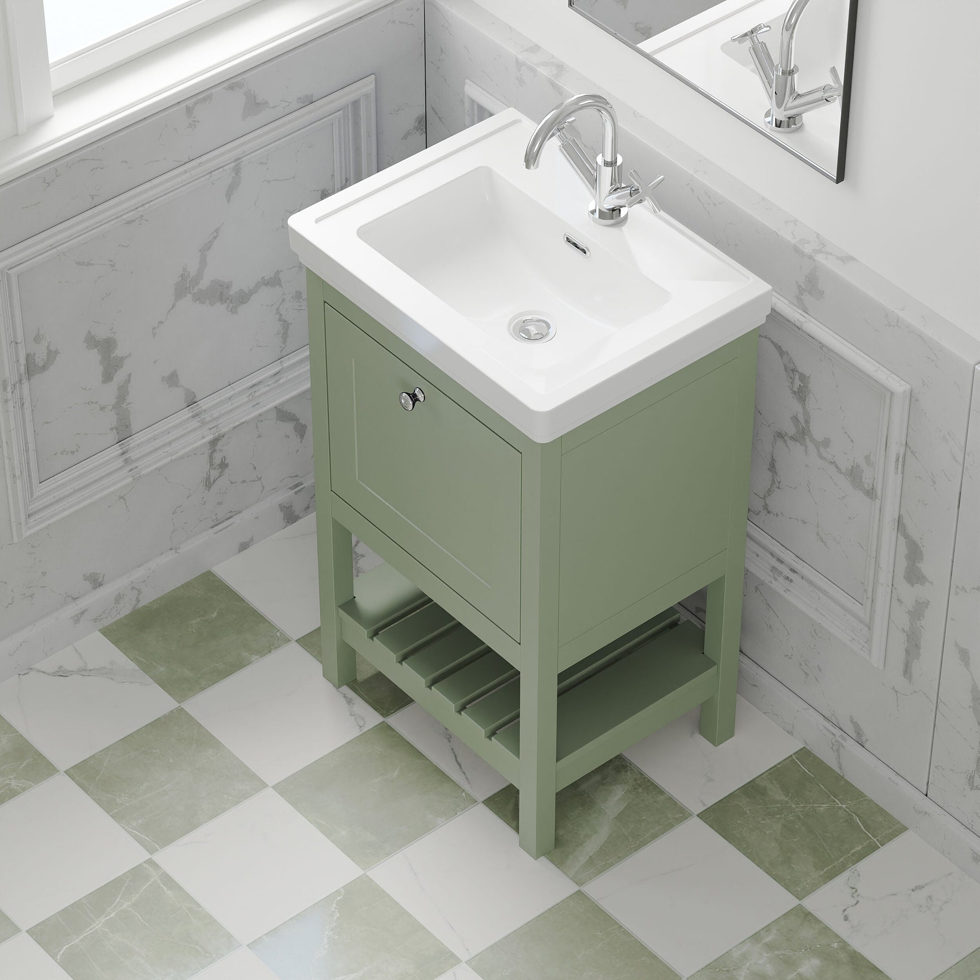 [BFRY823A] Balterley Rye Bathroom Floor Standing 1 Drawer Vanity & 1 Tap Hole Fireclay Basin, Fern Green, 500mm - Lifestyle 2
