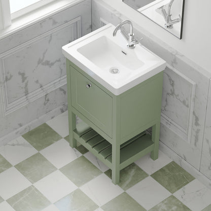 [BFRY823A] Balterley Rye Bathroom Floor Standing 1 Drawer Vanity & 1 Tap Hole Fireclay Basin, Fern Green, 500mm - Lifestyle 2