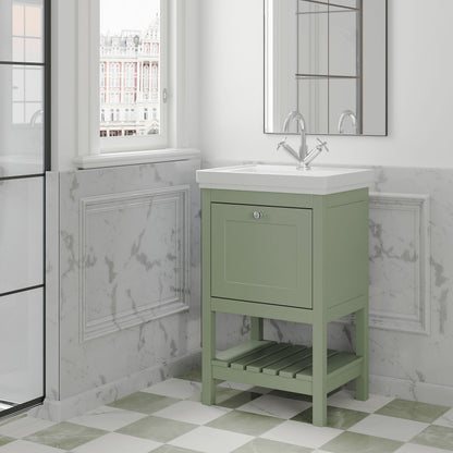 [BFRY823A] Balterley Rye Bathroom Floor Standing 1 Drawer Vanity & 1 Tap Hole Fireclay Basin, Fern Green, 500mm - Lifestyle 3
