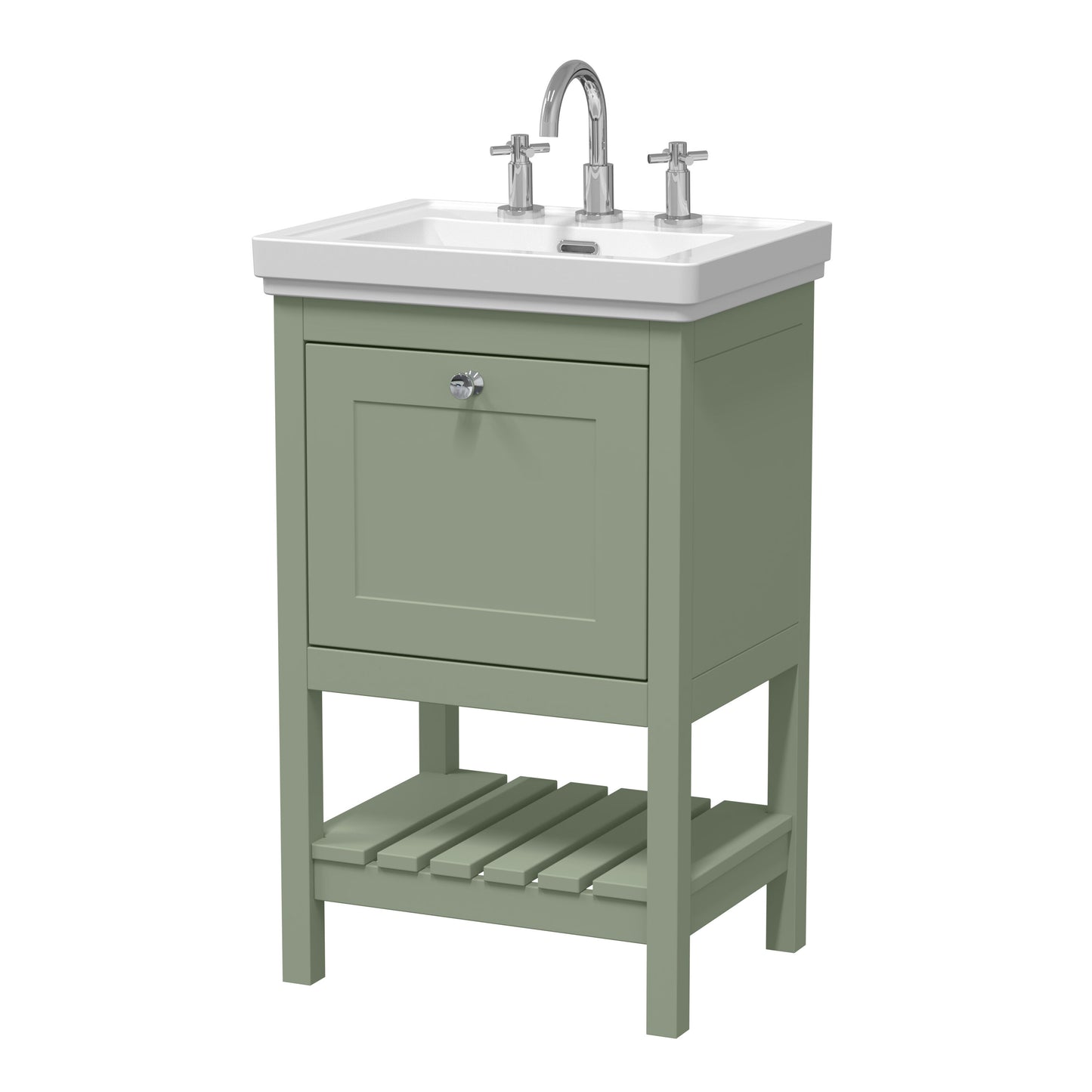 [BFRY823B] Coppenhall Traditional 1 Drawer Floor Standing Vanity Unit with 3 Tap Hole Fireclay Basin, Choice of Size and Finish - Cutout