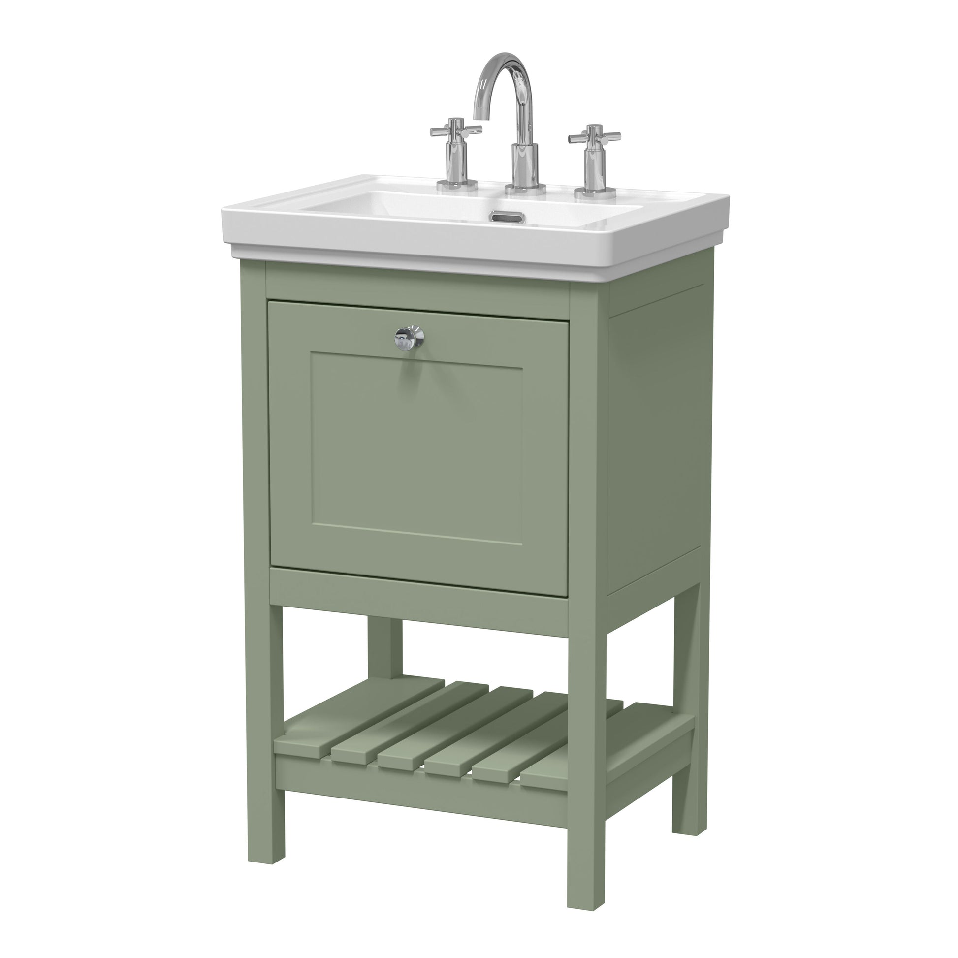 [BFRY823B] Coppenhall Traditional 1 Drawer Floor Standing Vanity Unit with 3 Tap Hole Fireclay Basin, Choice of Size and Finish - Cutout