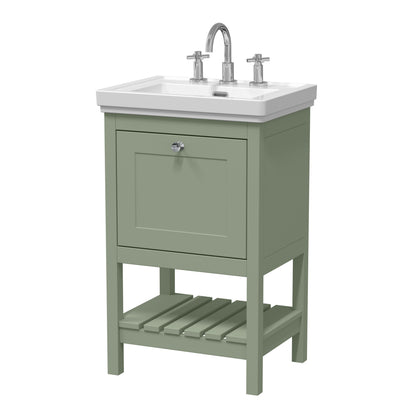 [BFRY823B] Coppenhall Traditional 1 Drawer Floor Standing Vanity Unit with 3 Tap Hole Fireclay Basin, Choice of Size and Finish - Cutout
