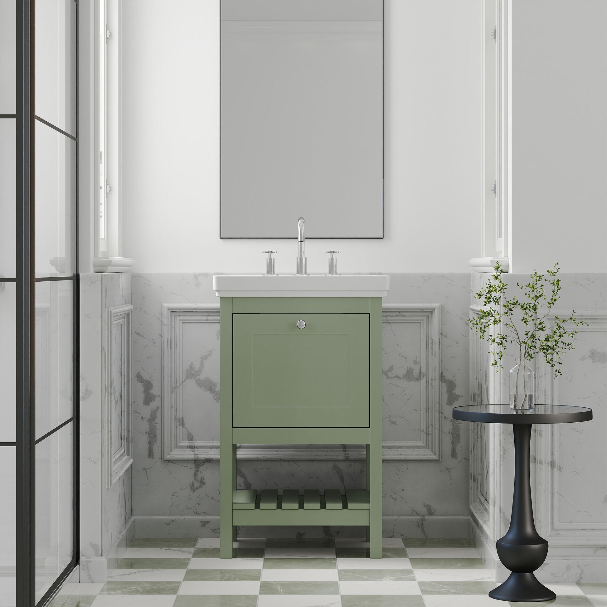 [BFRY823B] Coppenhall Traditional 1 Drawer Floor Standing Vanity Unit with 3 Tap Hole Fireclay Basin, Choice of Size and Finish - Lifestyle 1