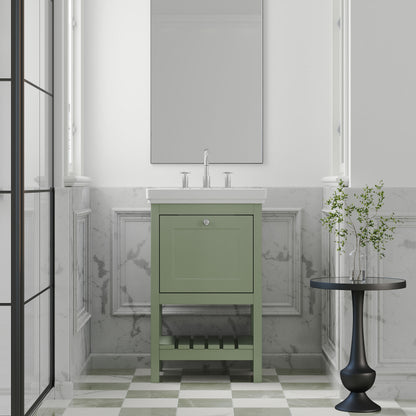 [BFRY823B] Coppenhall Traditional 1 Drawer Floor Standing Vanity Unit with 3 Tap Hole Fireclay Basin, Choice of Size and Finish - Lifestyle 1