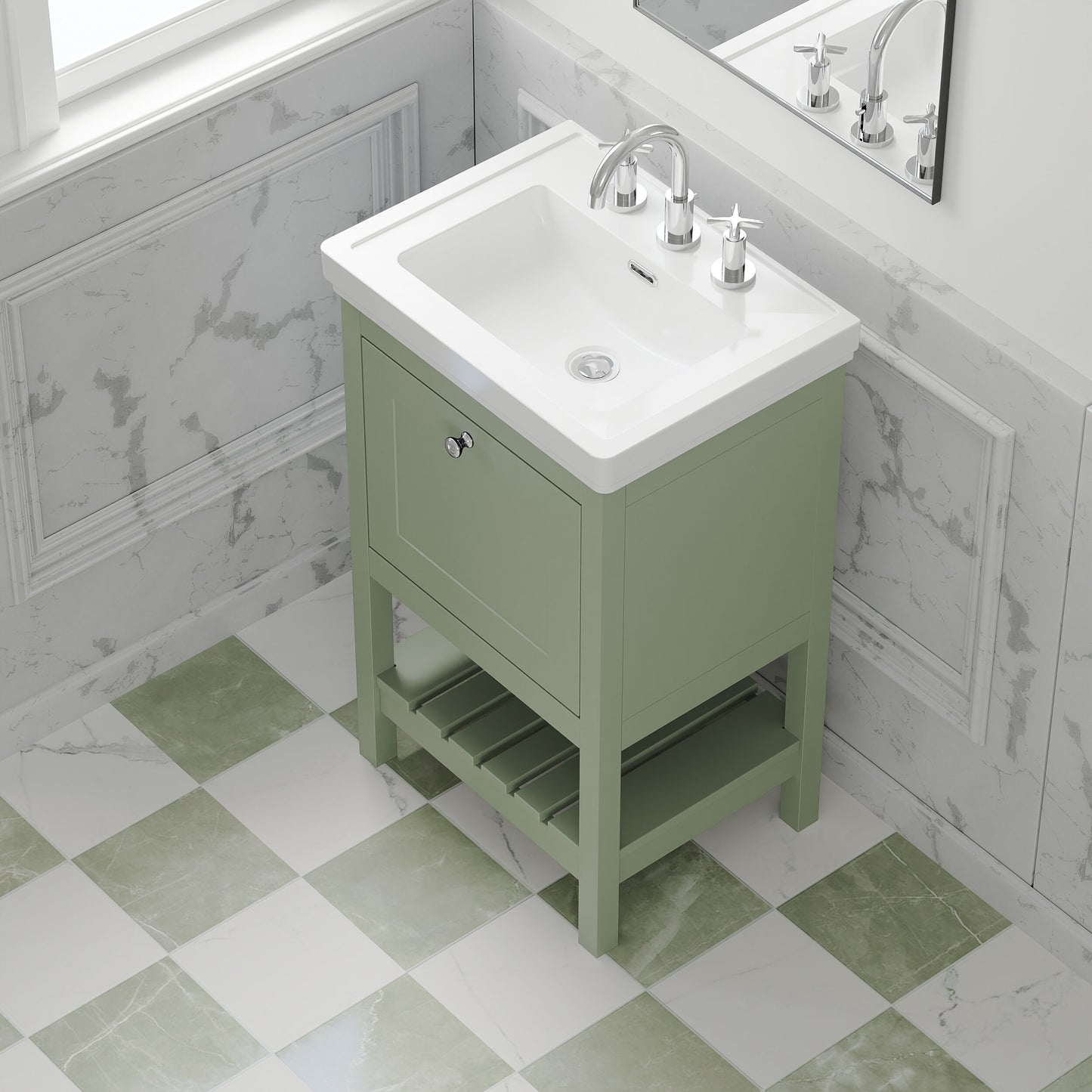 [BFRY823B] Coppenhall Traditional 1 Drawer Floor Standing Vanity Unit with 3 Tap Hole Fireclay Basin, Choice of Size and Finish - Lifestyle 2