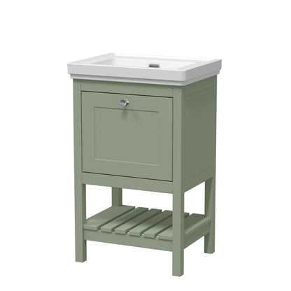 [BFRY823H] Coppenhall Traditional 1 Drawer Floor Standing Vanity Basin Unit with 0 Tap Hole Fireclay Basin, Choice of Size and Colour - Cutout