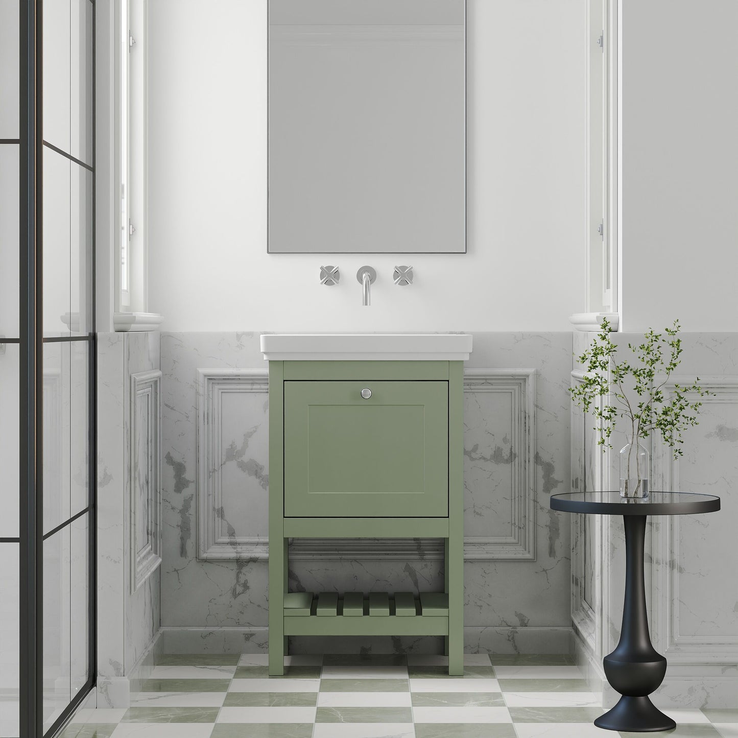 [BFRY823H] Coppenhall Traditional 1 Drawer Floor Standing Vanity Basin Unit with 0 Tap Hole Fireclay Basin, Choice of Size and Colour - Lifestyle 1