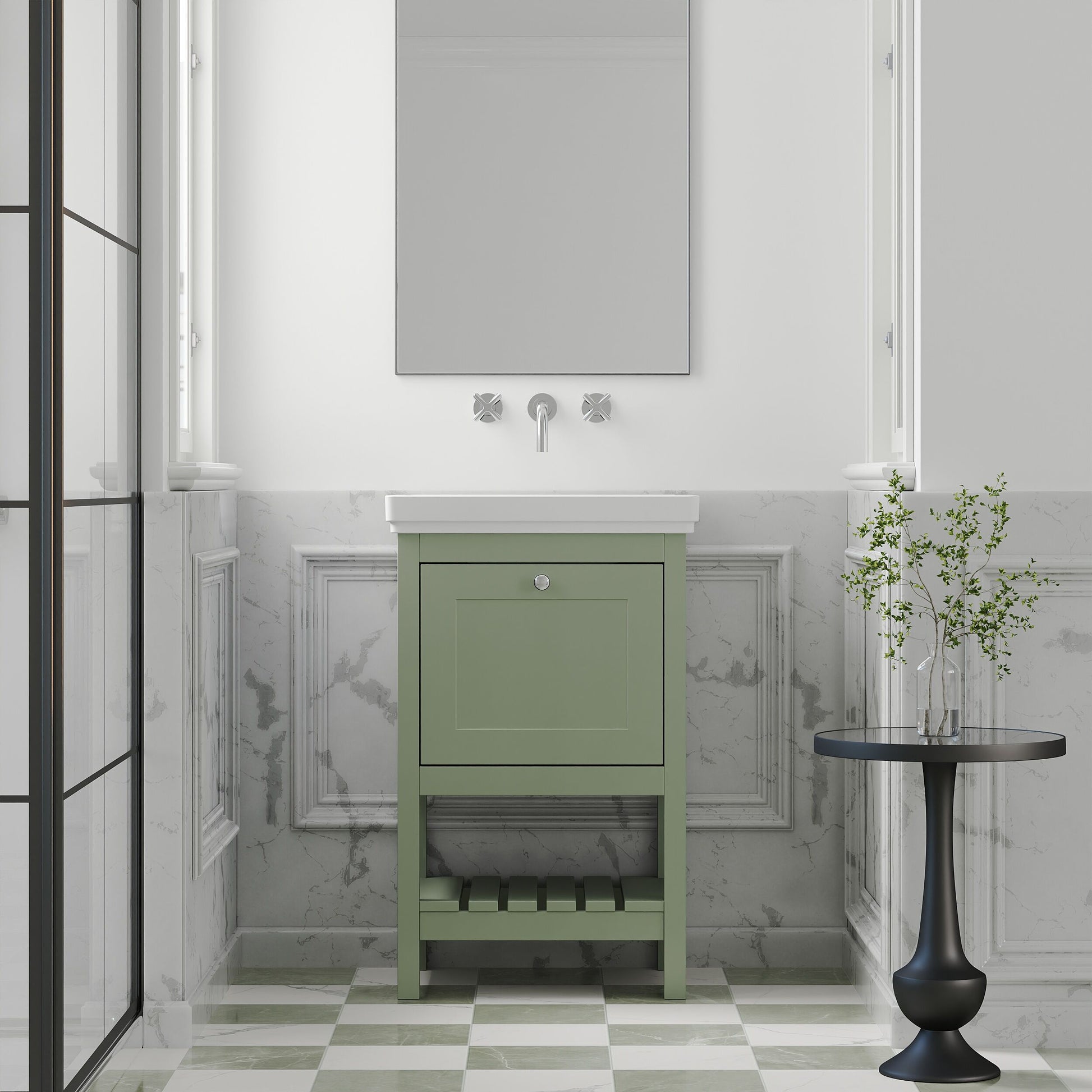 [BFRY823H] Coppenhall Traditional 1 Drawer Floor Standing Vanity Basin Unit with 0 Tap Hole Fireclay Basin, Choice of Size and Colour - Lifestyle 1
