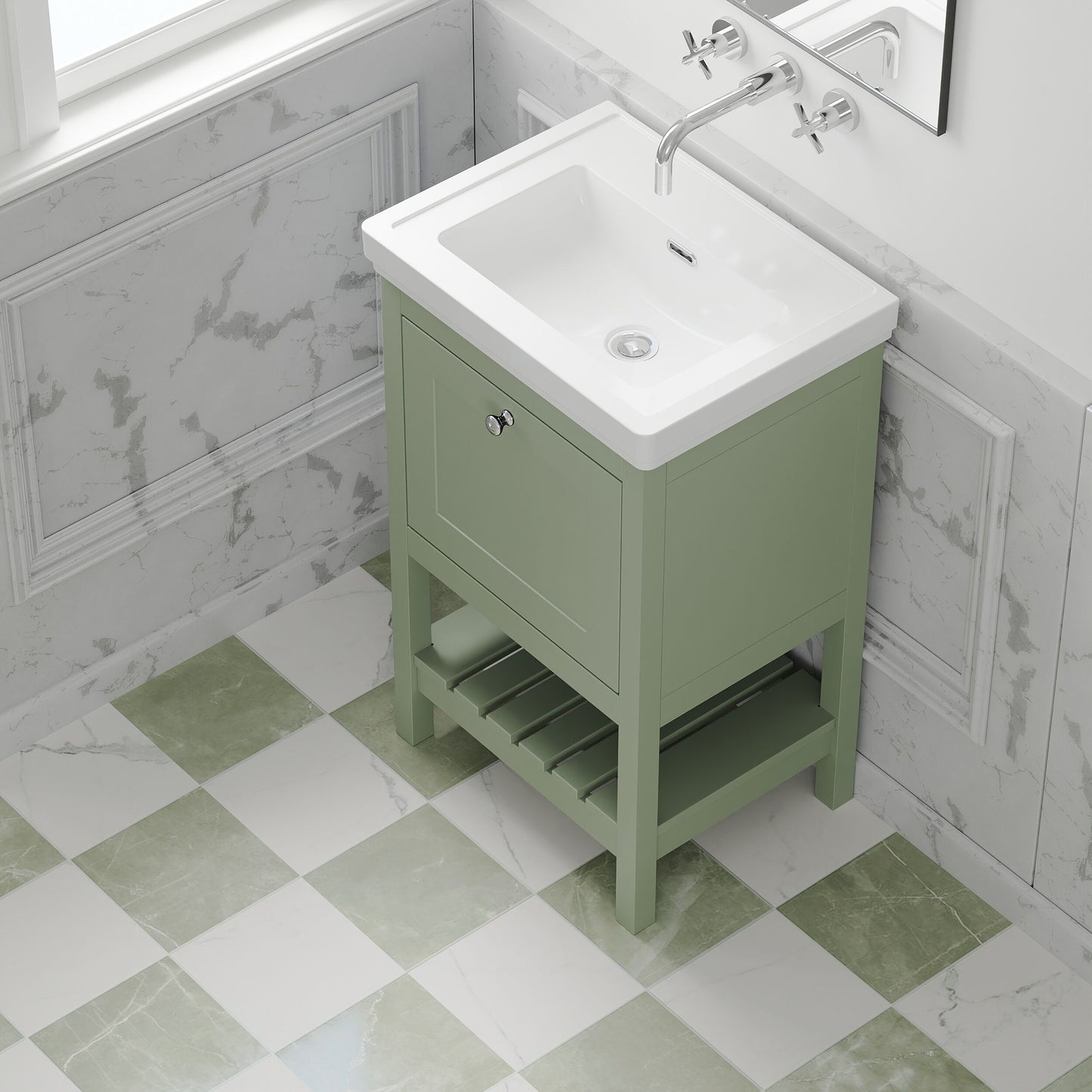 [BFRY823H] Coppenhall Traditional 1 Drawer Floor Standing Vanity Basin Unit with 0 Tap Hole Fireclay Basin, Choice of Size and Colour - Lifestyle 2