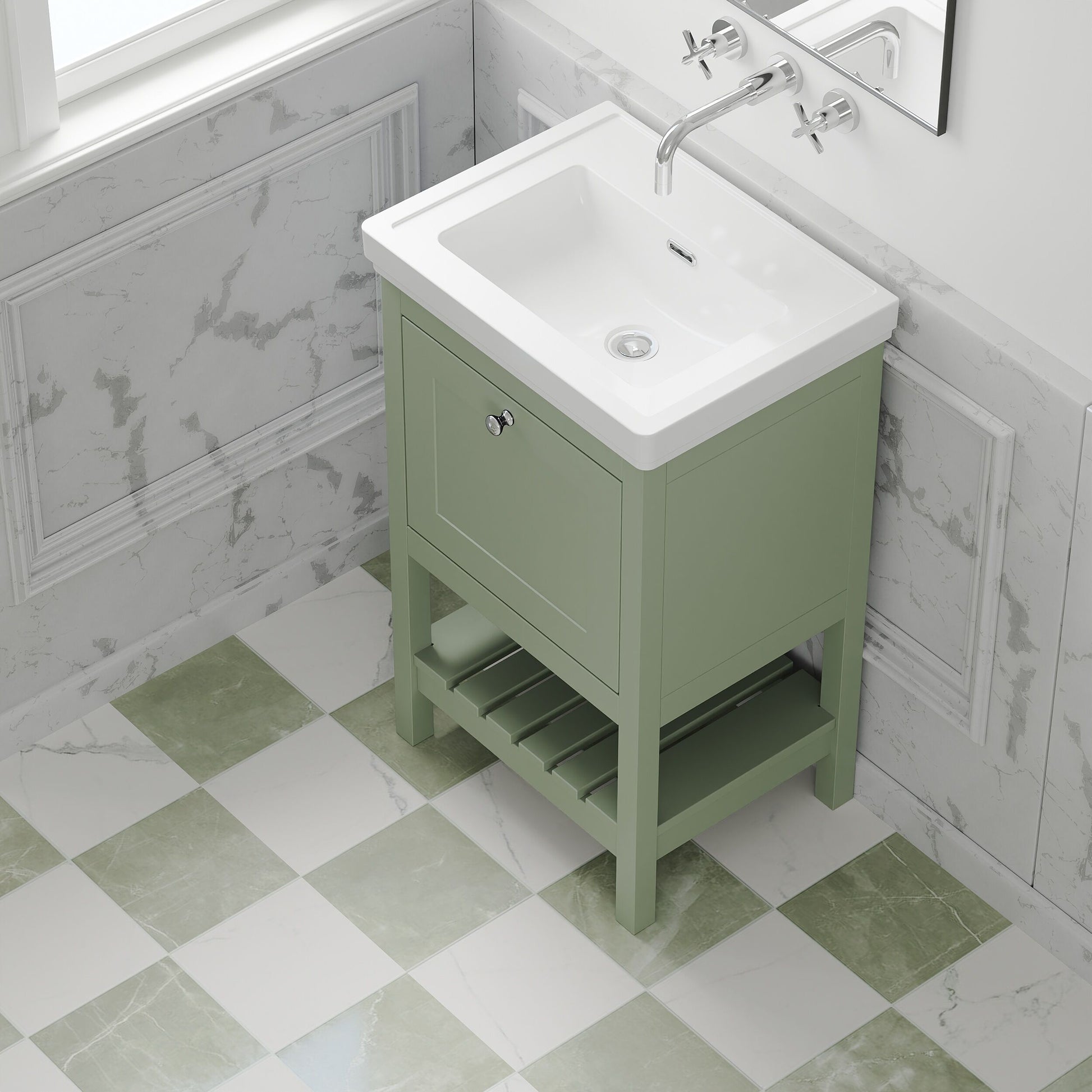 [BFRY823H] Coppenhall Traditional 1 Drawer Floor Standing Vanity Basin Unit with 0 Tap Hole Fireclay Basin, Choice of Size and Colour - Lifestyle 2