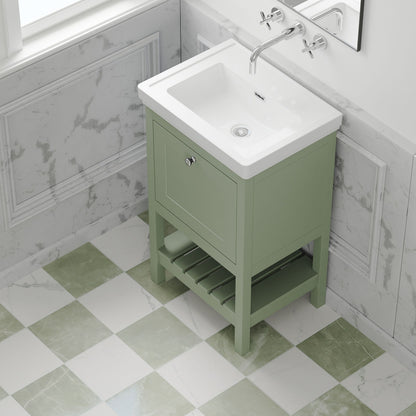 [BFRY823H] Coppenhall Traditional 1 Drawer Floor Standing Vanity Basin Unit with 0 Tap Hole Fireclay Basin, Choice of Size and Colour - Lifestyle 2