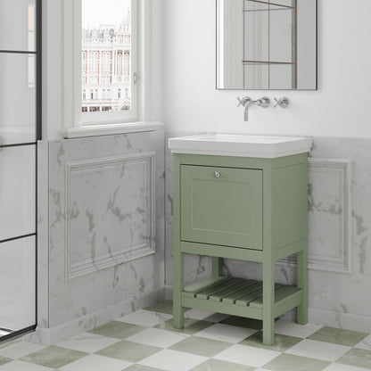 [BFRY823H] Coppenhall Traditional 1 Drawer Floor Standing Vanity Basin Unit with 0 Tap Hole Fireclay Basin, Choice of Size and Colour - Lifestyle 3
