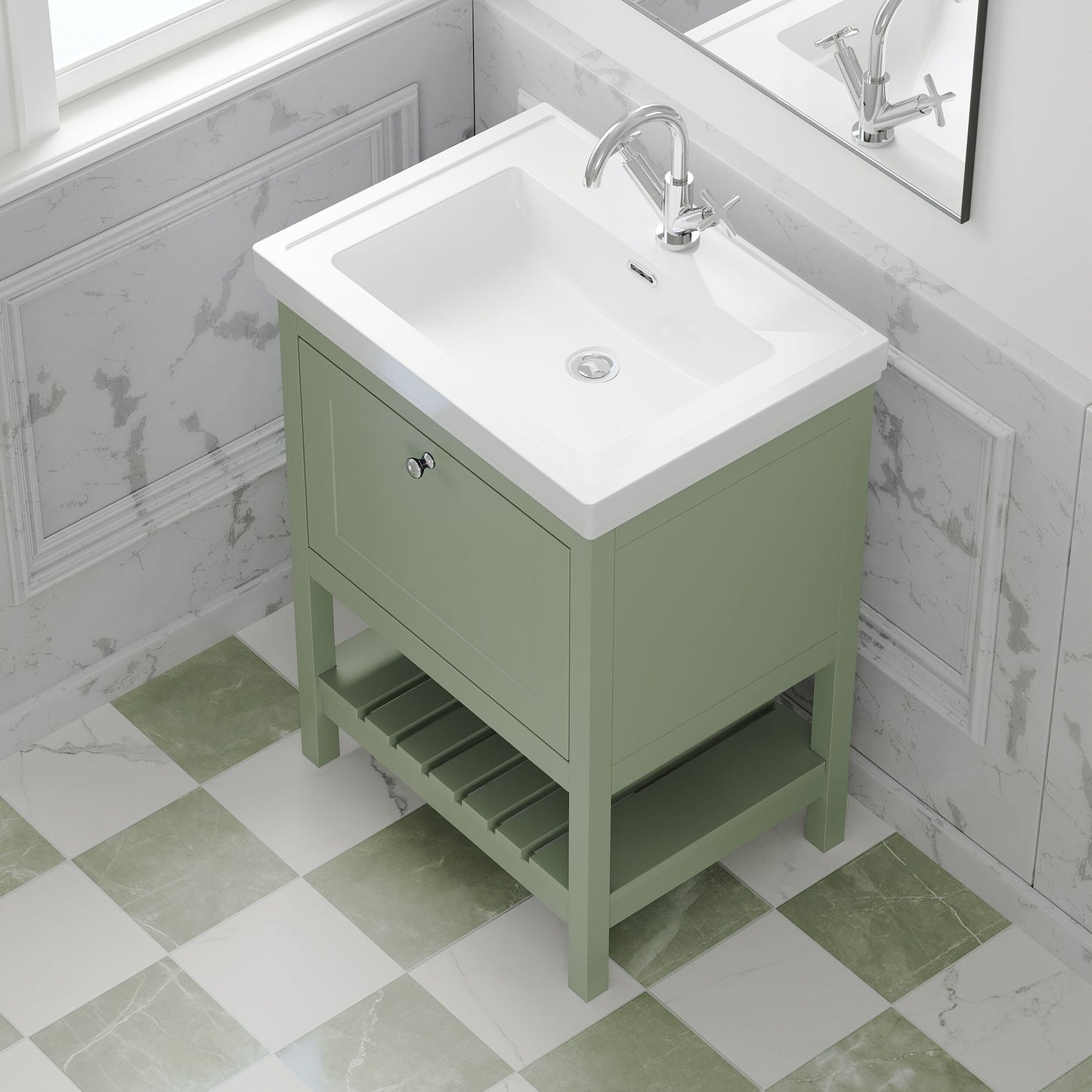 [BFRY825A] Balterley Rye Traditional Bathroom 1 Soft Close Drawer Floor Standing Vanity Unit Basin, Fern Green, 630mm - Lifestyle 2