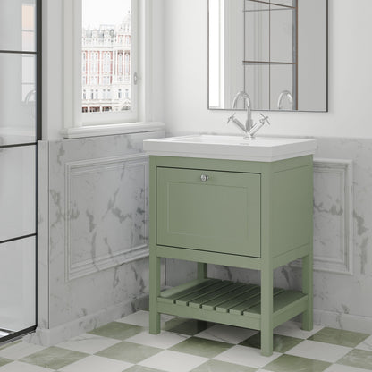 [BFRY825A] Balterley Rye Traditional Bathroom 1 Soft Close Drawer Floor Standing Vanity Unit Basin, Fern Green, 630mm - Lifestyle 3