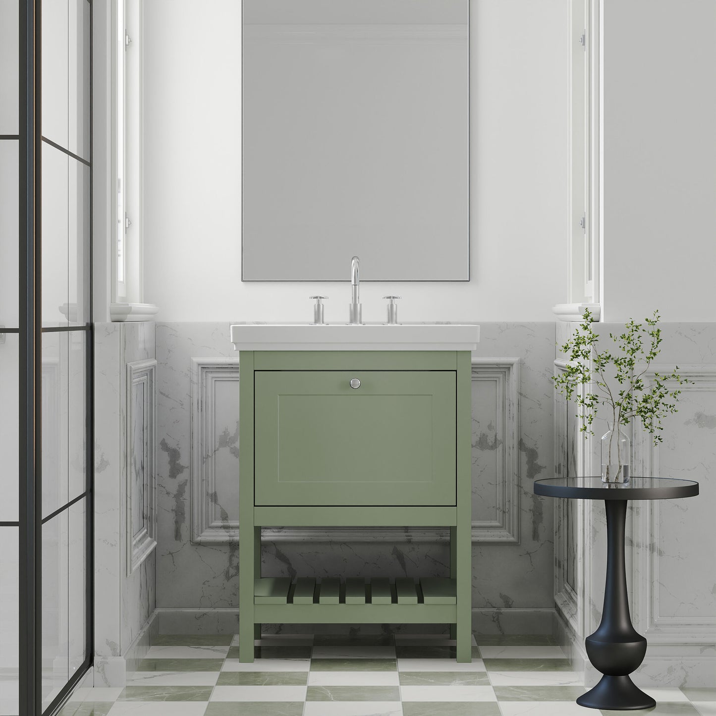 [BFRY825B] Coppenhall Traditional 1 Drawer Floor Standing Vanity Unit with 3 Tap Hole Fireclay Basin, Choice of Size and Finish - Lifestyle 1