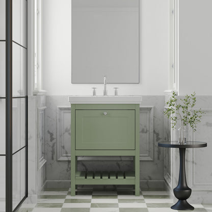 [BFRY825B] Coppenhall Traditional 1 Drawer Floor Standing Vanity Unit with 3 Tap Hole Fireclay Basin, Choice of Size and Finish - Lifestyle 1