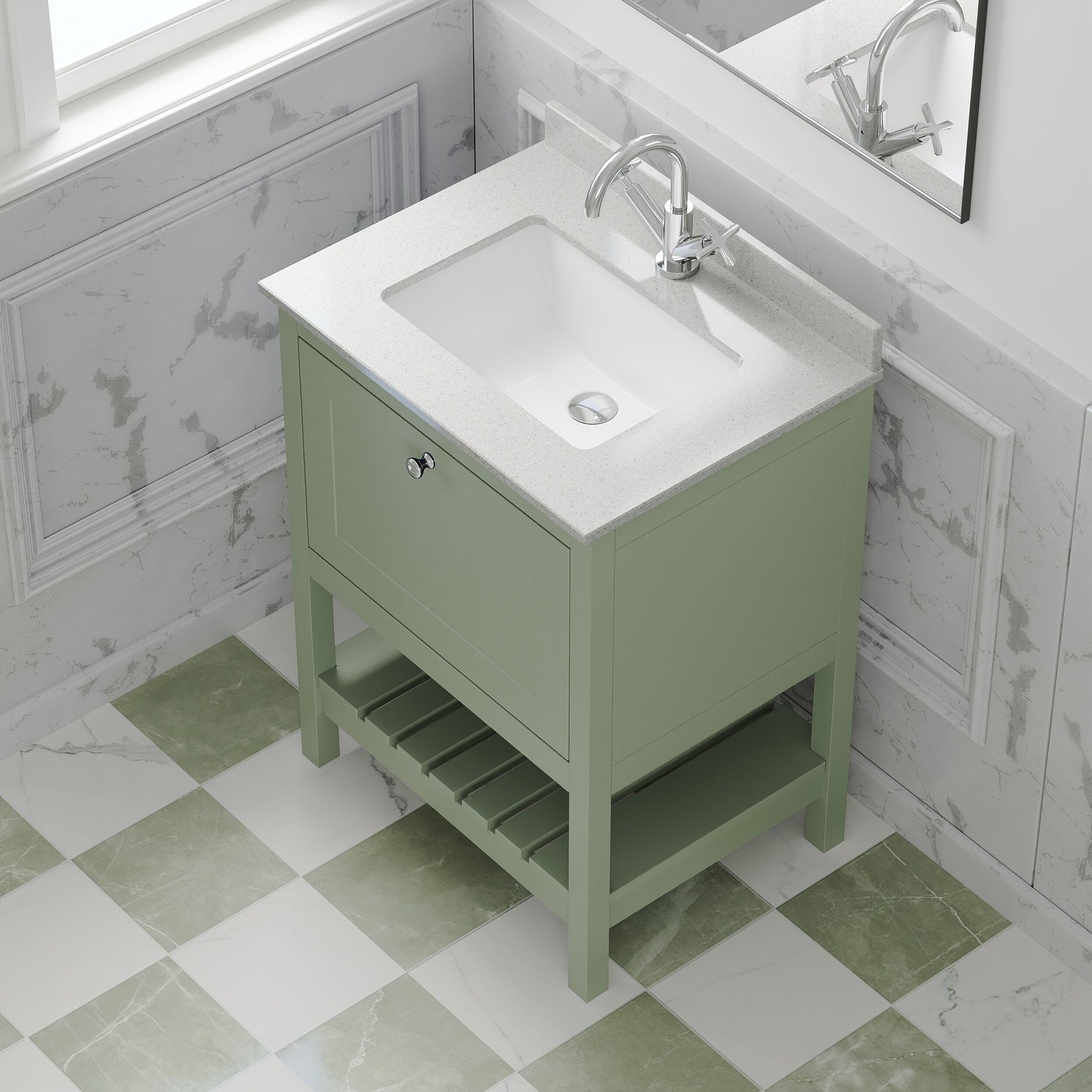 [BFRY825WS1] Coppenhall Traditional 1 Drawer Floor Standing Vanity Unit with Marble Worktop, Choice of Size and Finish - Lifestyle 2