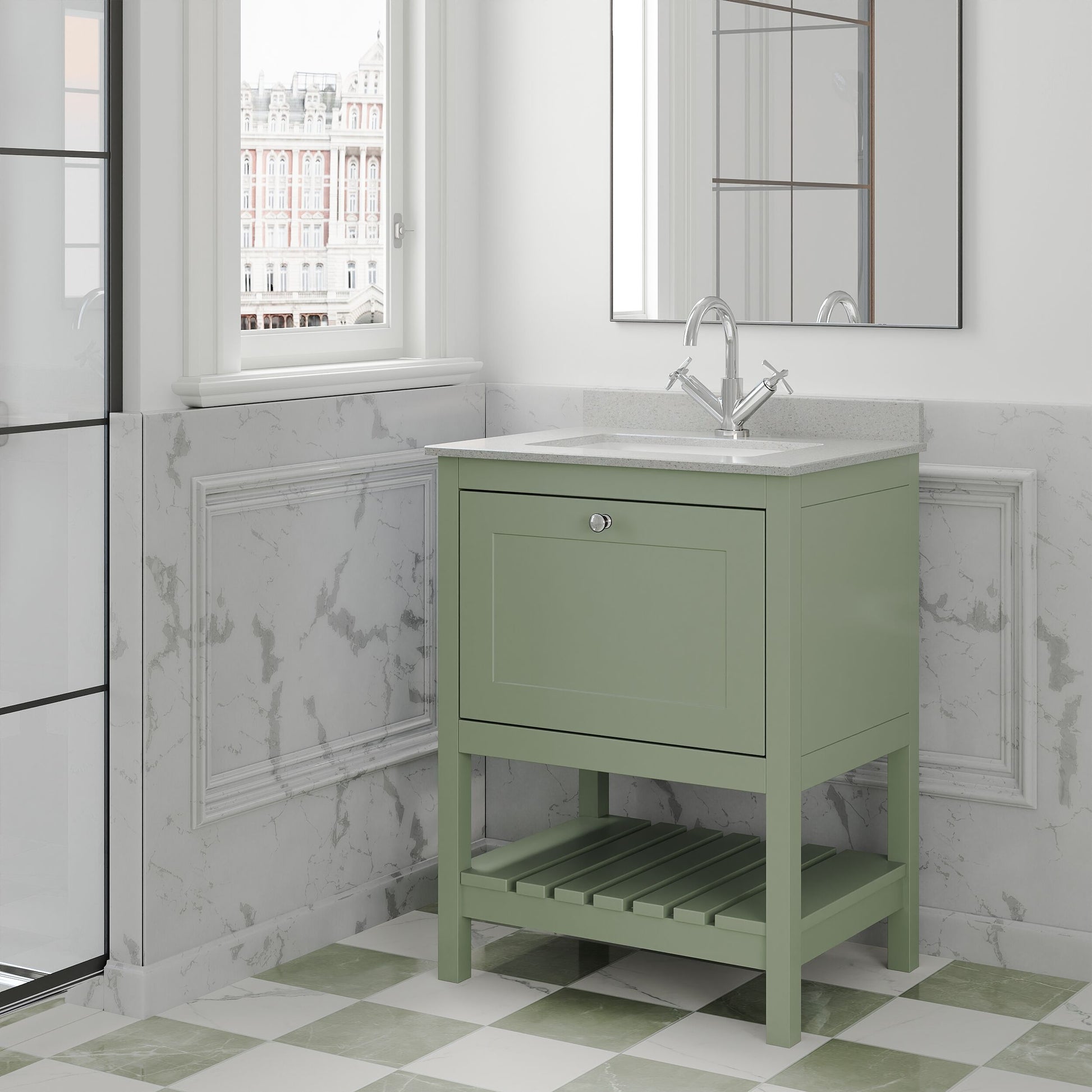 [BFRY825WS1] Coppenhall Traditional 1 Drawer Floor Standing Vanity Unit with Marble Worktop, Choice of Size and Finish - Lifestyle 3