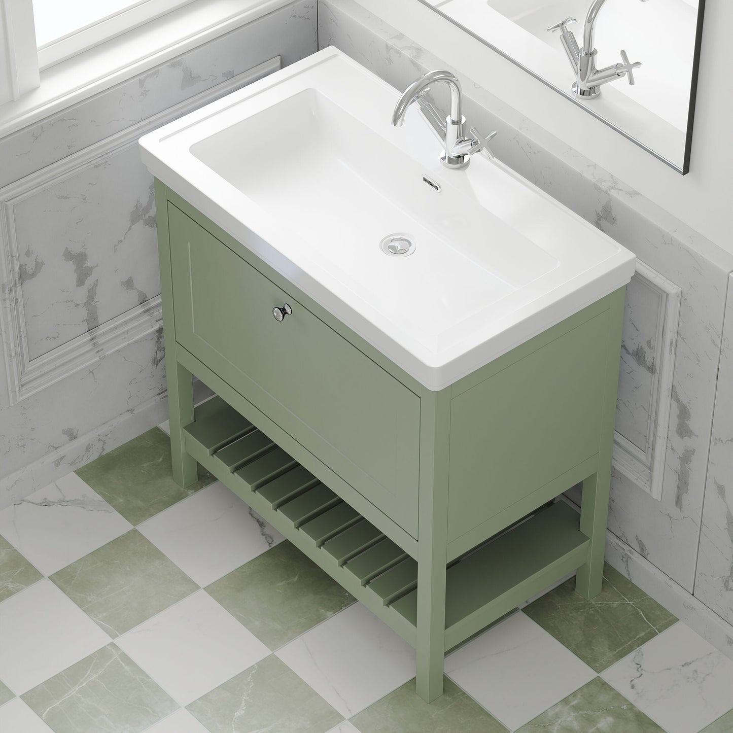 [BFRY827A] Balterley Rye Traditional Bathroom 1 Soft Close Drawer Floor Standing Vanity Unit Basin, Fern Green, 830mm - Lifestyle 2