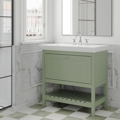 [BFRY827B] Coppenhall Traditional 1 Drawer Floor Standing Vanity Unit with 3 Tap Hole Fireclay Basin, Choice of Size and Finish - Lifestyle 3