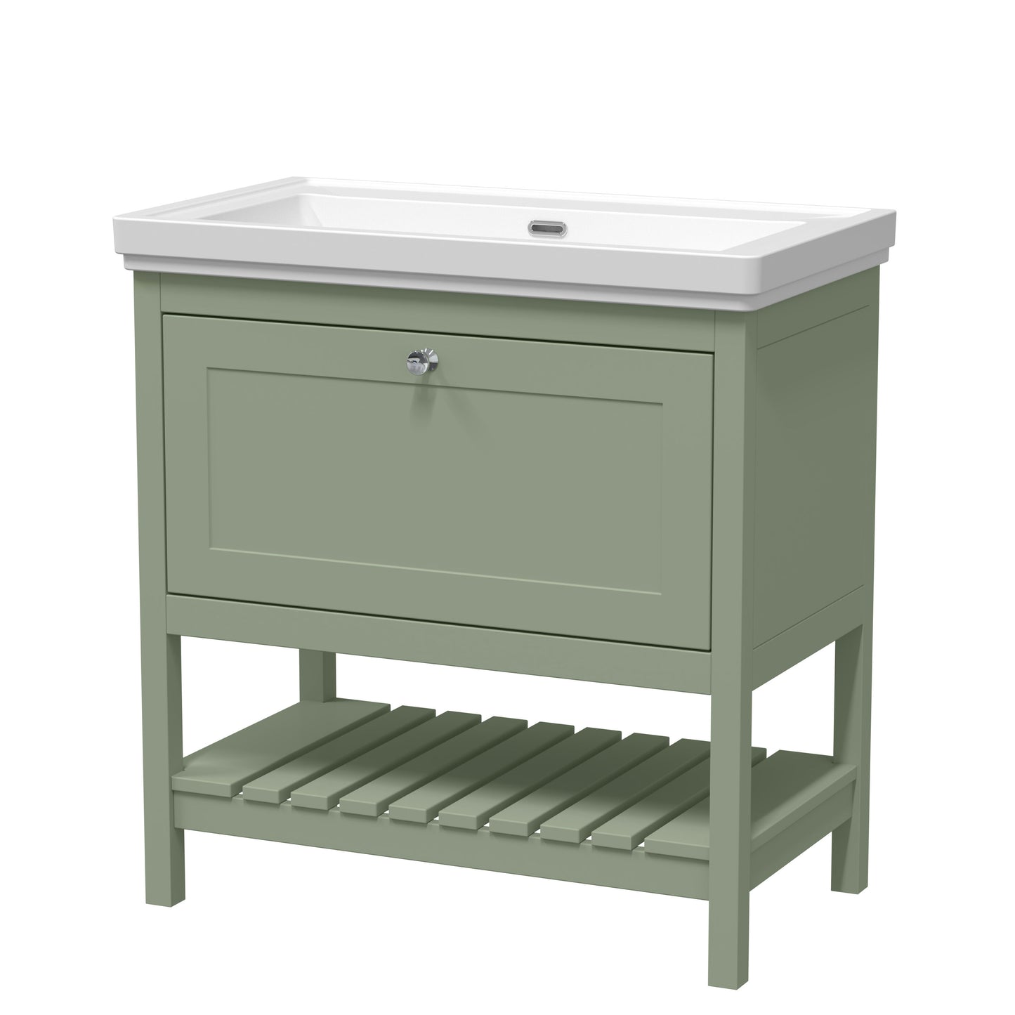 [BFRY827H] Coppenhall Traditional 1 Drawer Floor Standing Vanity Basin Unit with 0 Tap Hole Fireclay Basin, Choice of Size and Colour - Cutout
