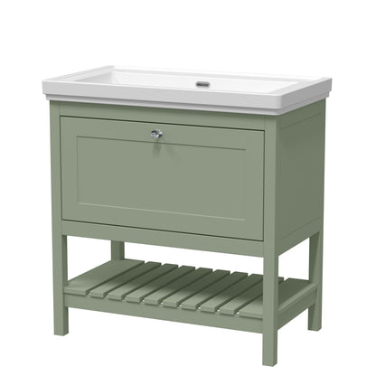 [BFRY827H] Coppenhall Traditional 1 Drawer Floor Standing Vanity Basin Unit with 0 Tap Hole Fireclay Basin, Choice of Size and Colour - Cutout