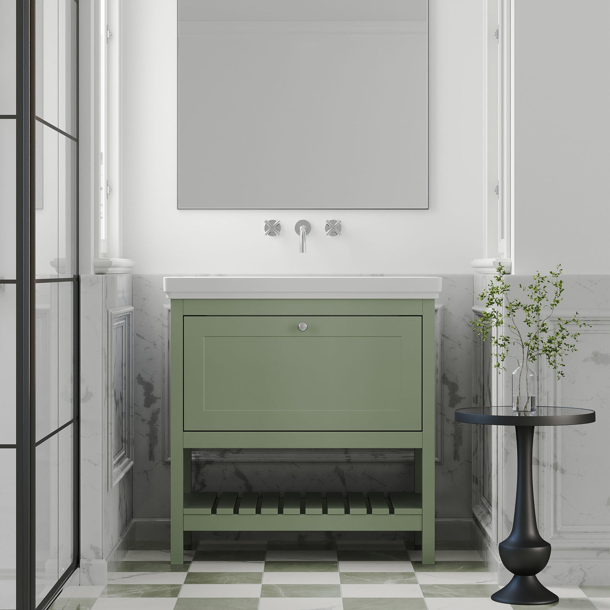 [BFRY827H] Coppenhall Traditional 1 Drawer Floor Standing Vanity Basin Unit with 0 Tap Hole Fireclay Basin, Choice of Size and Colour - Lifestyle 1