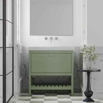 [BFRY827H] Coppenhall Traditional 1 Drawer Floor Standing Vanity Basin Unit with 0 Tap Hole Fireclay Basin, Choice of Size and Colour - Lifestyle 1