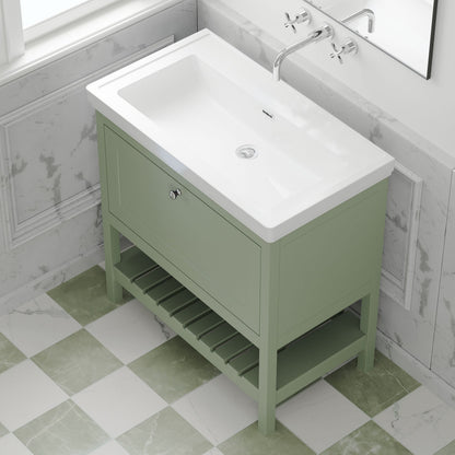 [BFRY827H] Coppenhall Traditional 1 Drawer Floor Standing Vanity Basin Unit with 0 Tap Hole Fireclay Basin, Choice of Size and Colour - Lifestyle 2