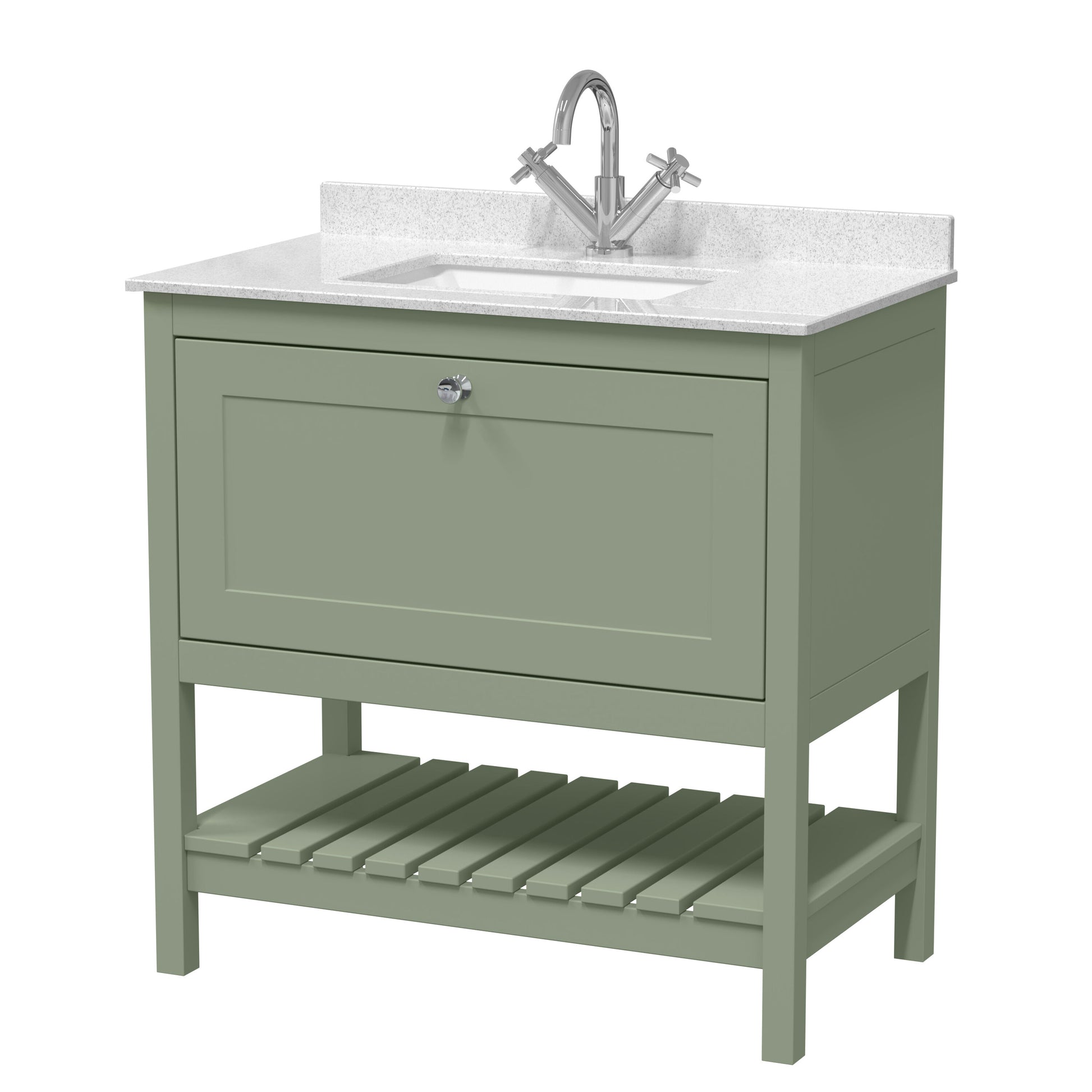 [BFRY827WS1] Coppenhall Traditional 1 Drawer Floor Standing Vanity Unit with Marble Worktop, Choice of Size and Finish - Cutout