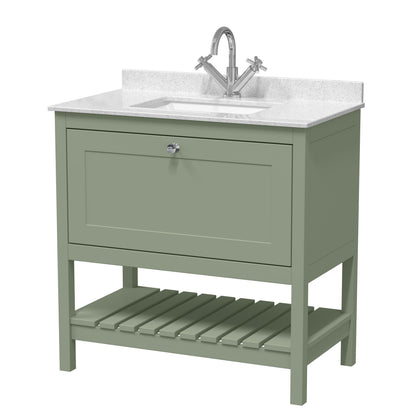 [BFRY827WS1] Coppenhall Traditional 1 Drawer Floor Standing Vanity Unit with Marble Worktop, Choice of Size and Finish - Cutout