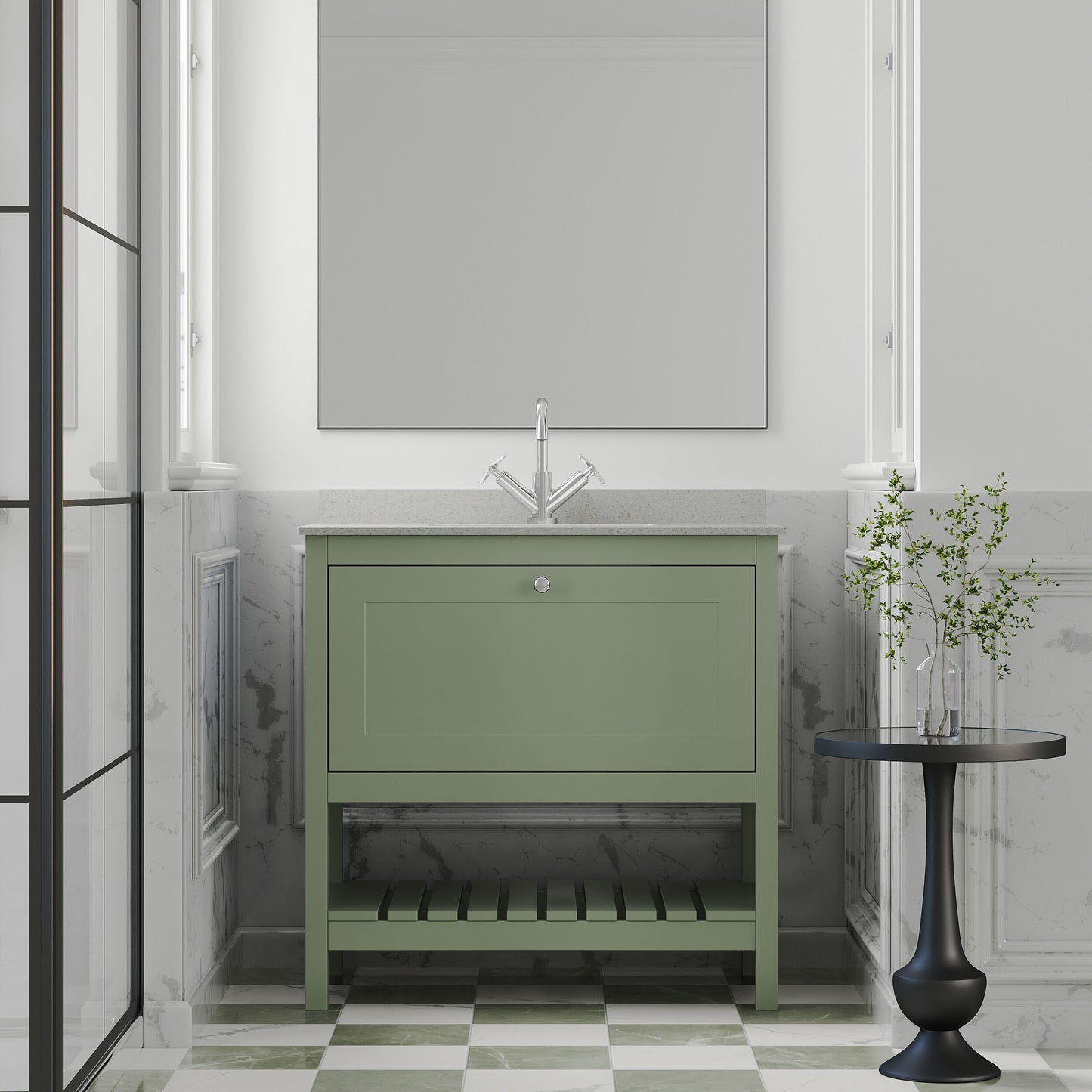 [BFRY827WS1] Coppenhall Traditional 1 Drawer Floor Standing Vanity Unit with Marble Worktop, Choice of Size and Finish - Lifestyle 1