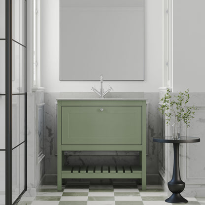[BFRY827WS1] Coppenhall Traditional 1 Drawer Floor Standing Vanity Unit with Marble Worktop, Choice of Size and Finish - Lifestyle 1